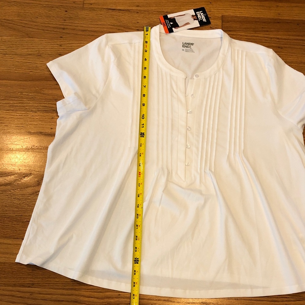 Lands' End White Short Sleeve Pintuck Button Front Top - Picture 6 of 9